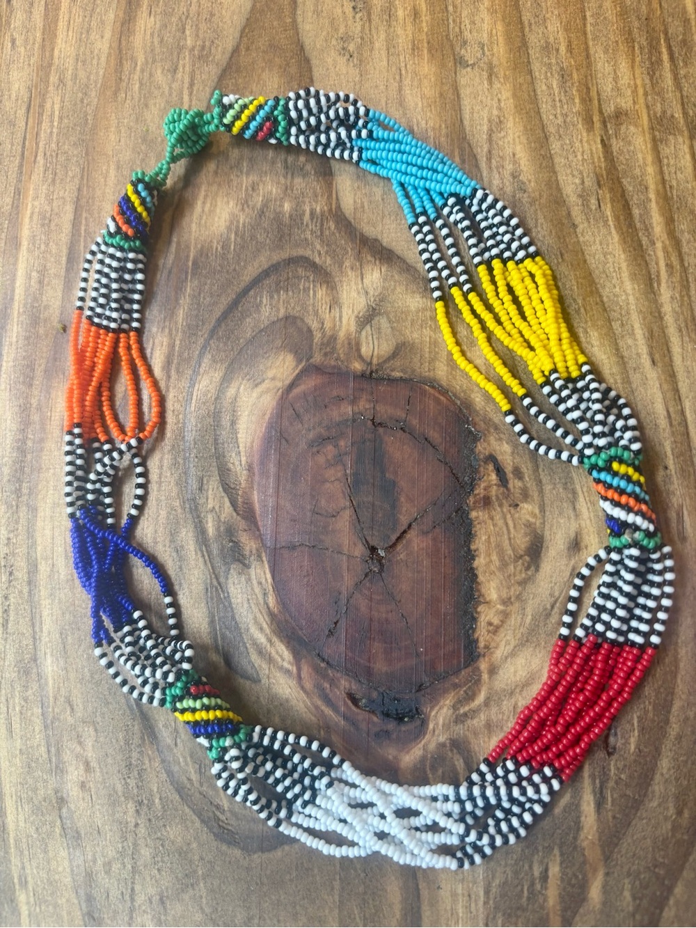 Multicolor African Handcrafted Seed Bead Necklace Vibrant Beaded Clasp